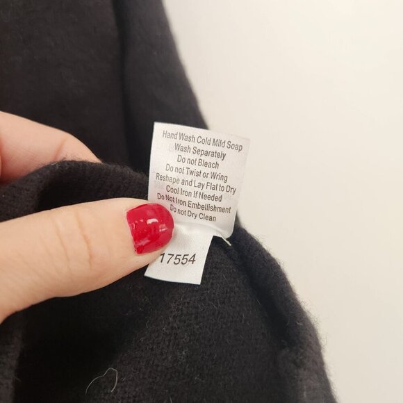 Garnet Hill Lambs Wool Angora Black Button Down Cardigan Sweater Beaded S - Picture 6 of 6